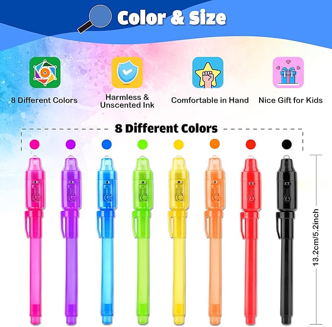 GIFTINBOX Invisible Ink Pen, 16PCS Spy Pen with UV Light for Kids, Birthday Party Favors for Kids 4-8 8-12, Classroom Prize for Students Magic Marker for Secret Message-DeskLoop Office