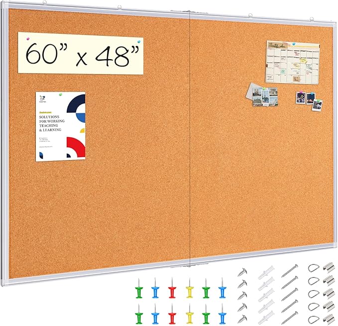 maxtek Large Cork Board 60 x 48 in, Bulletin Board for Walls, 5'x 4' Extra Aluminum Framed Corkboard, Foldable Wall Mounted Back to School Pin Memo Notice Cork Board for Office, Home Wall Display-DeskLoop Office