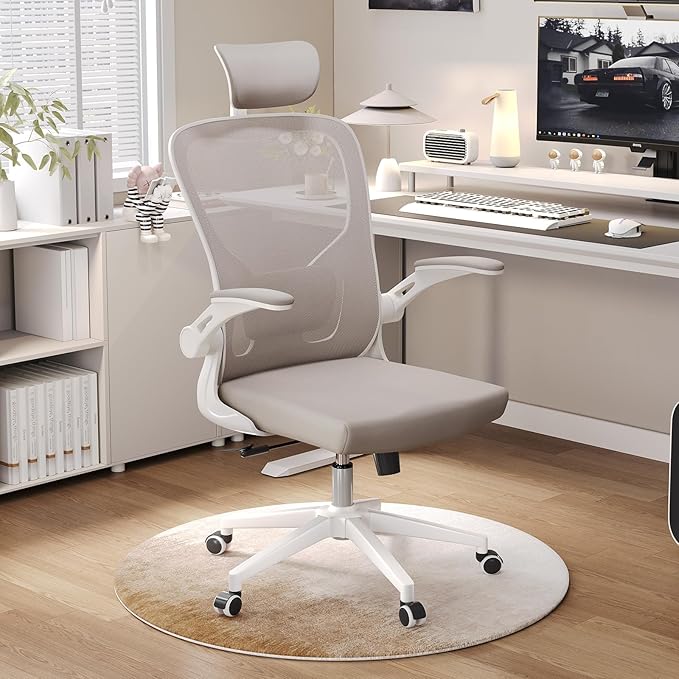 Ergonomic Office Chair, High-Back Mesh Computer Desk Chair with Adjustable Height, Lumbar Support, Flip-Up Armrests,headrest,and Swivel Rolling Design for Home and Office Use