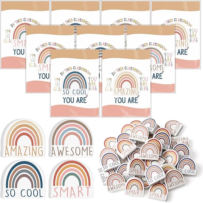 80 Sets Back to School Gifts for Students Rainbow Erasers Bulk with Greeting Cards 3D Novelty Desk Erasers for Kids Birthday Party Favors Classroom Rewards-DeskLoop Office