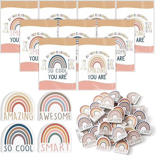 80 Sets Back to School Gifts for Students Rainbow Erasers Bulk with Greeting Cards 3D Novelty Desk Erasers for Kids Birthday Party Favors Classroom Rewards-DeskLoop Office