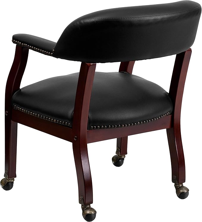 EMMA + OLIVER Black Vinyl Luxurious Conference Chair with Casters-DeskLoop Office