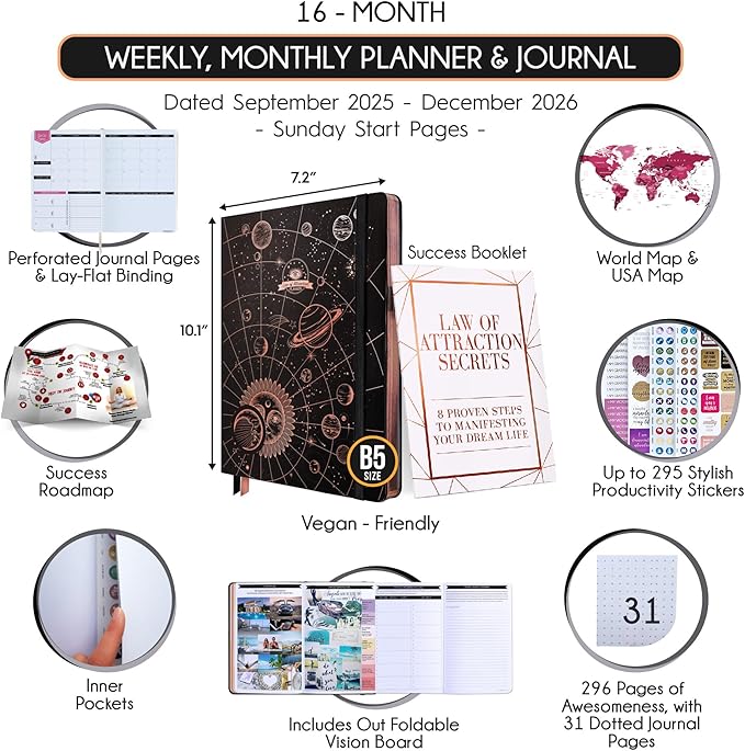 2025-2026 Planner Weekly and Monthly | 16-Month Life Planner to Increase Focus & Productivity | Reduce Overwhelm & Achieve Your Biggest Goals | Include Gift Box & Stickers | Sep 2025-Dec 2026-DeskLoop Office