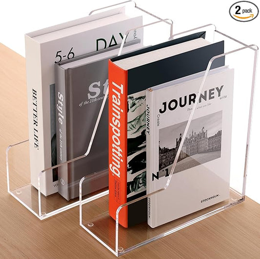 Magazine Holder, Clear Acrylic Desk Organizers, File Organizer for Desk, Magazine Rack- Desktop Book Storage -Independent Vertical 1 Space-2 Pack-DeskLoop Office