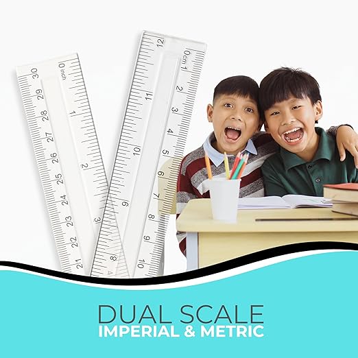 NOKKO Rulers Bulk for Classroom - Pack of 50 - Clear Plastic Ruler 12 Inch / 30 cm - Transparent School Ruler with Inches and Centimeters - Back to School Supplies for Kids, Students and Teachers-DeskLoop Office