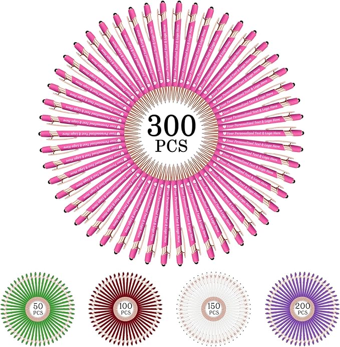 STREADVE 300 Personalized Custom Pens Engraved Writing Pen with Name Logo, Customized Promotional Items Stylus Pen Gifts for Women Realtor Quinceañera Wedding Business, Pink-DeskLoop Office