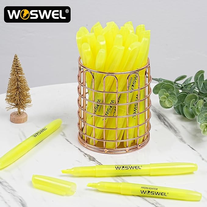 Highlighters Bulk, Woswel 120 Pack Fluorescent Yellow Highlighter Markers Set for Underlining, Color Transparent Visible Fluorescent Pen Shell, Wide Chisel Point Mark,Perfect for Classroom,Office,Home-DeskLoop Office