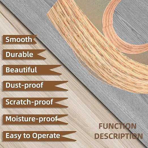 GSCIT Club Red Oak Edge Banding, 5/8 inch x 25ft roll of Veneer Edge Banding Preglued Flexible, Wood Tape Banding for Cabinet Repair