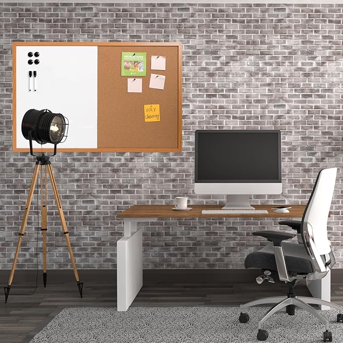 Combination Writeboard 36"x 24" Magnetic Whiteboard & Cork Board Dry Erase Board Bulletin Board Wall Mounted Wood Frame-DeskLoop Office