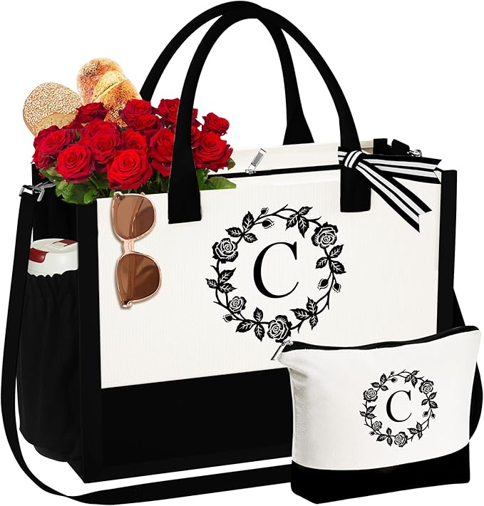 YOOLIFE Tote Bag Gifts for Women, Birthday Birthday Gifts for Women Mom Gift Bags Beach Bag with Makeup Bag Personalized 50th 40th 60th 30th Gifts Teacher Wedding Bridesmaid Girlfriend Gifts C