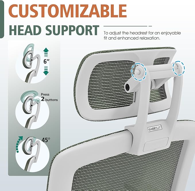 GABRYLLY Ergonomic Office Chair, High Back Home Desk Chair with Headrest, Flip-Up Arms, 90-120° Tilt Lock and Wide Cushion, 400LBS Mesh Chairs for Man Woman, White Task Chair(Olive Green,GY01WOG)-DeskLoop Office