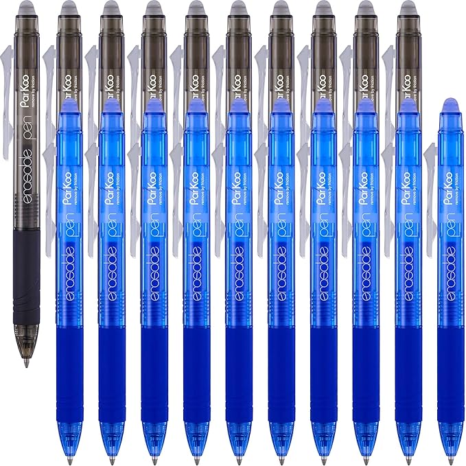 ParKoo 20 Pack Retractable Erasable Gel Pens Clicker, Fine Point 0.7 mm, Make Mistakes Disappear, Black Blue Pens for Writing, Journaling and Crossword Puzzles-DeskLoop Office