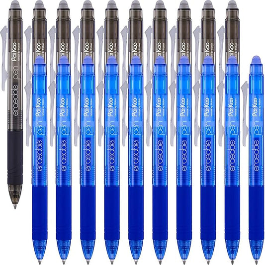 ParKoo 20 Pack Retractable Erasable Gel Pens Clicker, Fine Point 0.7 mm, Make Mistakes Disappear, Black Blue Pens for Writing, Journaling and Crossword Puzzles-DeskLoop Office