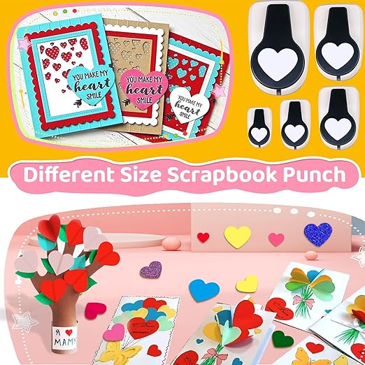 Heart Hole Puncher for Crafts, Heart Paper Cutter, Hearts Paper Punch, Hearts Shaped Puncher, Craft Punches for Card Making, 3/8 in, 5/8 in, 1 in, 1.5 in, 2 inch Scrapbooking Punch - 5 Pcs-DeskLoop Office