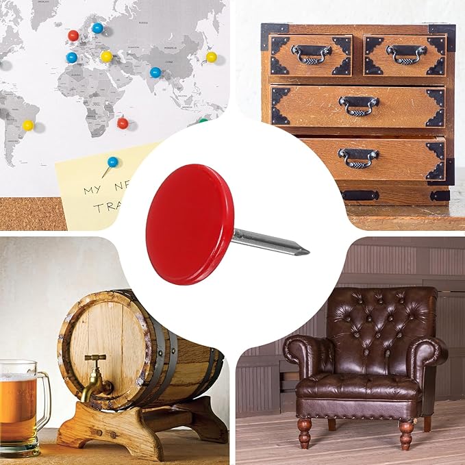 uxcell 150Pcs Upholstery Tacks, 11mmx15mm Flat Head Thumb Tack Decorative Furniture Nails Push Pins for Furniture Sofa Headboards, Red-DeskLoop Office