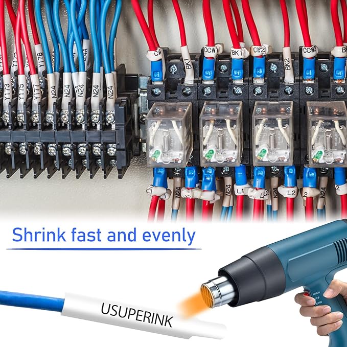 USUPERINK 5 PK Compatible for Brother Ptouch HSe-221 HSe221 HS-221 HS221 8.8mm Black on White Heat Shrink Tube Label Tape use in PT-D210 PT-D400 PT-E300 PT-E500 PT-P750WVP Label Maker (0.34''x 4.92ft)-DeskLoop Office
