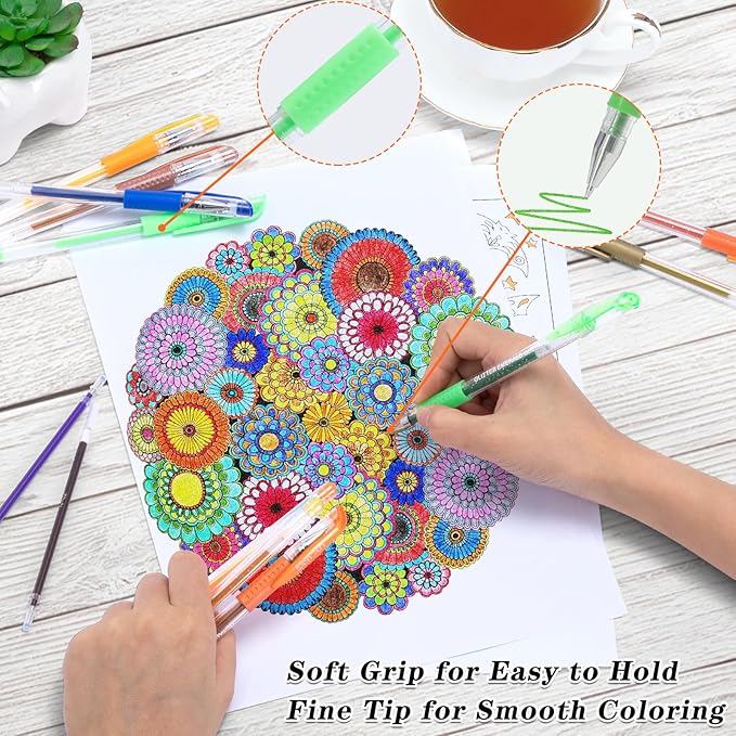 Gel Pens for Adult Coloring Books, 160 Pack Artist Colored Gel Pen with 40% More Ink, Black Case. Perfect for Kids Drawing Doodle Crafts Journaling Planner-DeskLoop Office