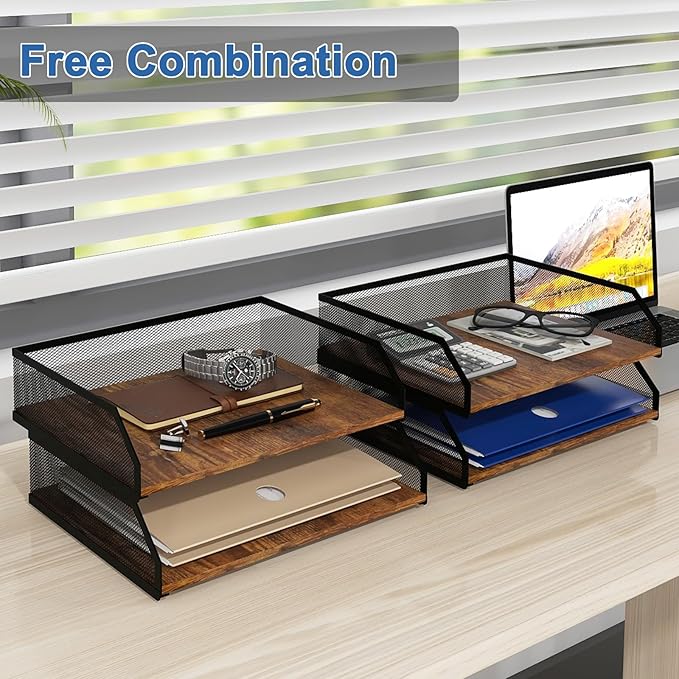 Natwind 4-Tier Stackable Paper Tray, Metal Mesh Desktop Organizer, Paper Sorter, Letter Trays,File Document Storage Rack for for Home, Office, School (Retro)-DeskLoop Office
