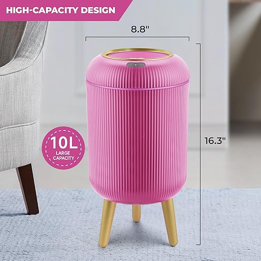 Pukomc Smart Sensor Wastebasket, Convenient and Hygienic Easy to Use, Technology Sensor Waterproof Wastebasket Plastic Trash can for Kitchen, Bathroom, Bedroom, Living Room, Office and Outdoor Pink-DeskLoop Office