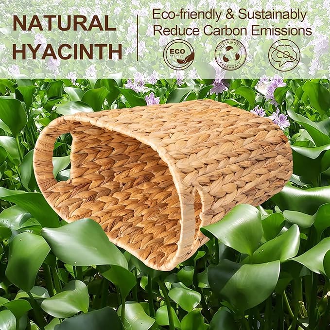 FairyHaus Wicker Trash Can with Handles, Natural Water Hyacinth Wicker Waste Basket, Handwoven Wicker Trash Basket for Bathroom Bedrooms, 13" L x 7.5" W x 12.2" H-DeskLoop Office