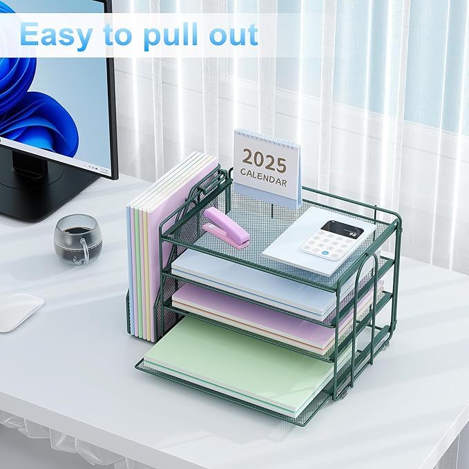 Spacrea Paper Organizer, Desk Organizers and Accessories for Desk with File organizer, Desk Accessories & Workspace Organizers for Office Supplies (Dark Green)-DeskLoop Office