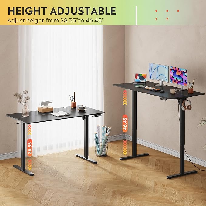 DEVAISE 55 Inch Electric Standing Desk, 3 Adjustable Height Stand up Desk for Home Office, Ergonomic Sit to Stand Desk with LED Touchscreen, Headphone Hook, 3 Memory Preset Computer Desk (Black)-DeskLoop Office