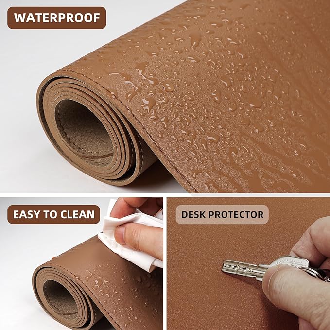 AFIING Dual-Sided Desk Pad, Natural Cork & PU Leather Large Mouse mats for Office and Home Work, Desk Protector Non-Slip, Waterproof, Easy Clean (Brown, 23.6" x 13.7")