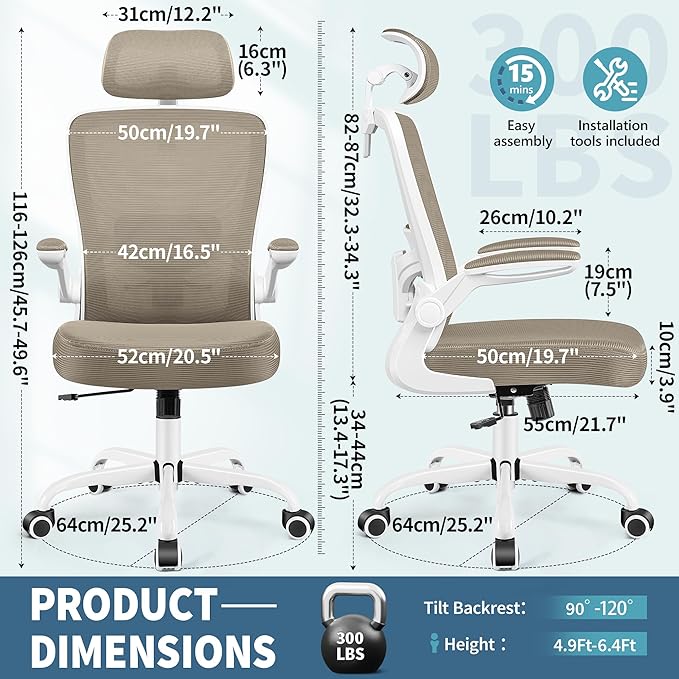 FelixKing Ergonomic Office Chair, Headrest Desk Chair Office Chair with Adjustable Lumbar Support, Home Office Swivel Task Chair with High Back and Armrest, Adjustable Height Gaming Chair(Khaki)-DeskLoop Office