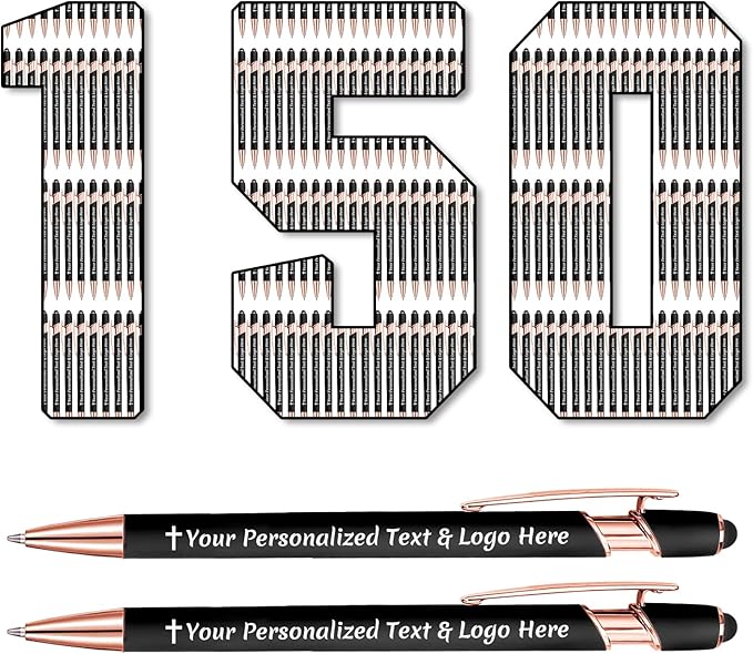 STREADVE 150 Personalized Custom Pens Engraved Writing Pen with Name Logo, Customized Promotional Items Stylus Pen Gifts for Men Women Realtor Nurse Wedding Business, Black-DeskLoop Office