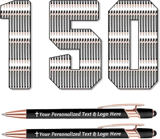 STREADVE 150 Personalized Custom Pens Engraved Writing Pen with Name Logo, Customized Promotional Items Stylus Pen Gifts for Men Women Realtor Nurse Wedding Business, Black-DeskLoop Office