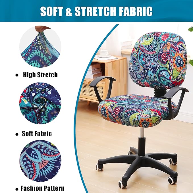 Smiry Printed Office Computer Chair Seat Covers, Stretch Fit Universal Desk Rotating Chair Cover Washable Removable Seat Cushion Protectors - Blue Green-DeskLoop Office