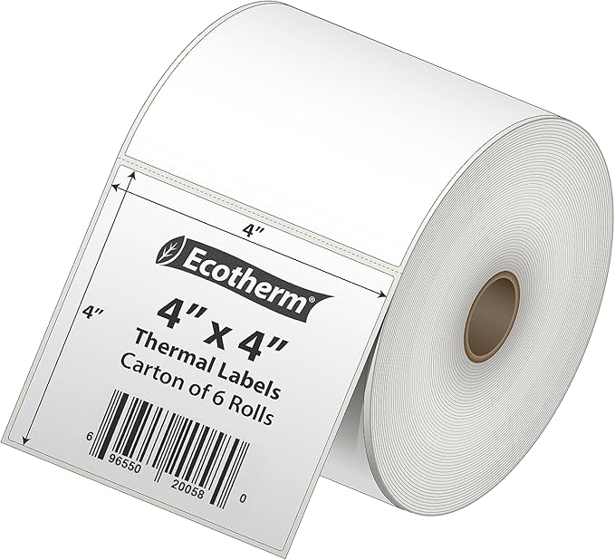 4" x 4" Thermal Labels | 6 Rolls | 4200 Labels | fits Zebra, Munbyn, Rollo, Godex, Arkscan, iDPRT, Offnova Thermal Label Printers and More | Blank White Adhesive Stickers by Ecotherm-DeskLoop Office