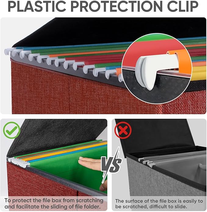 BALEINE Modern Red File Storage Box with Lid, Collapsible File Folder Organizer, 2 Pack, 15x12.5x10.5 inches-DeskLoop Office