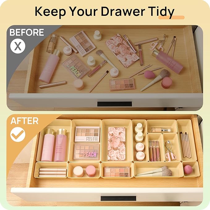 Vtopmart 25 PCS Plastic Drawer Organizers Set, 4-Size Versatile Bathroom and Vanity Drawer Organizer Trays, Storage Bins for Makeup, Bedroom, Kitchen Gadgets Utensils and Office-DeskLoop Office
