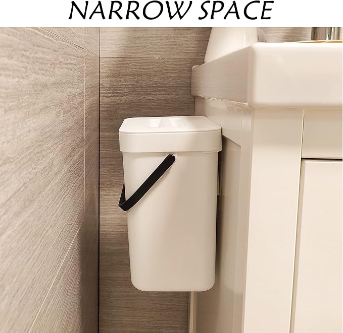 stonespace Hanging Small Trash Can with Lid Under Sink for Kitchen,1.3 Gallon/ 5L Mountable Compost Pail,Kitchen Compost Bin for Countertop, White-DeskLoop Office
