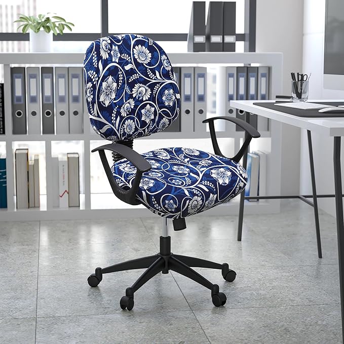 Smiry Stretch Printed Office Computer Chair Covers, Universal Washable Removable Desk Rotating Chair Slipcovers Protector, Seat + Backrest Cover - Navy Blue-DeskLoop Office