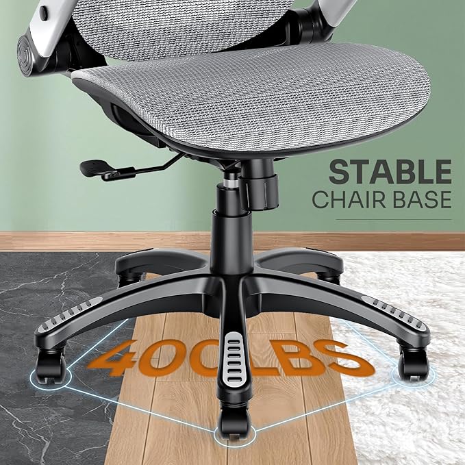 GABRYLLY Ergonomic Office Chair, High Back Home Desk Chair with Headrest, Flip-Up Arms, 90-120° Tilt Lock and Wide Cushion, Big and Tall Mesh Chairs for Man Woman, Grey Task Chair-DeskLoop Office