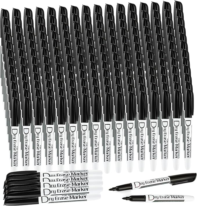 Volcanics Black Dry Erase Markers Bulk Pack - 200 Fine Tip Whiteboard Markers, Low Odor, Quick Dry, Ideal for Office, Classroom, Business, Meeting Room & Warehouse Use-DeskLoop Office
