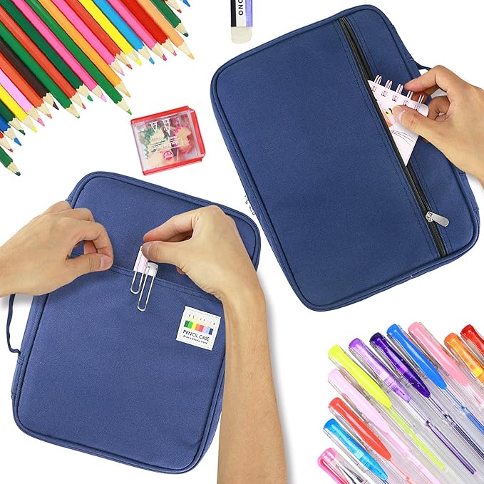 YOUSHARES 166 Slots Colored Pencil Case, 110 Slots Gel Pens fo Coloring Case Organizer, Handy Multilayer Color Pencil Holder for Glitter Gel Pens, Refills, Colored Pencils for Adults & Artist (Blue)-DeskLoop Office
