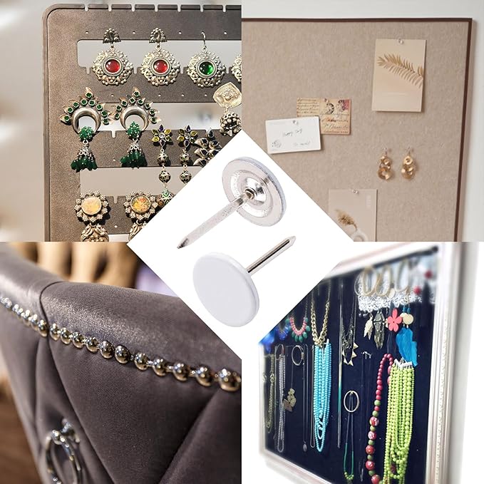 100Pcs Flat Head Upholstery Tacks Home Furniture Decor Tacks Upholstery Nails Flat Push Pins Flats Thumb Tacks White (11mmx17mm)-DeskLoop Office