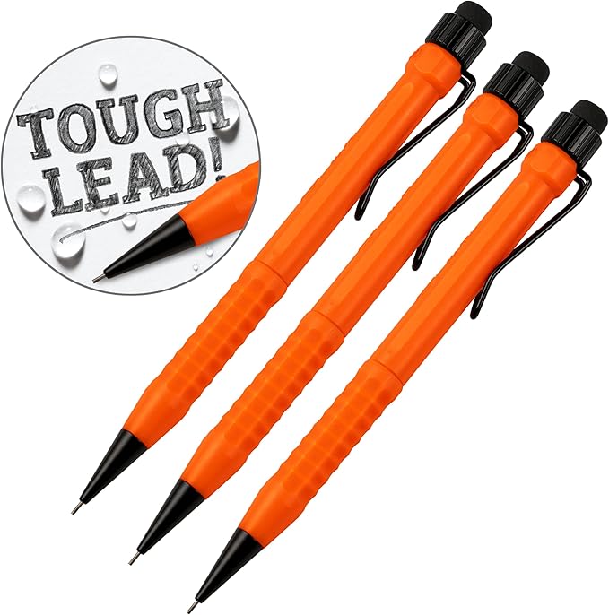 Rite in the Rain Weatherproof Mechanical Twist Pencil, Orange Barrel, 0.9mm Black Lead, 3 Pack (No. OR9-3)-DeskLoop Office