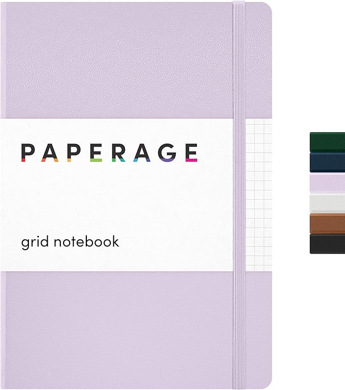 PAPERAGE Graph Paper Journal Notebook, (Lavender), 160 Pages, Medium 5.6 in x 8 in - 100 GSM Thick Paper – Hardcover Grid Notebook for Work or School-DeskLoop Office