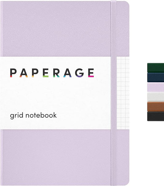 PAPERAGE Graph Paper Journal Notebook, (Lavender), 160 Pages, Medium 5.6 in x 8 in - 100 GSM Thick Paper – Hardcover Grid Notebook for Work or School-DeskLoop Office