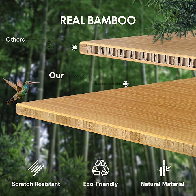 FLEXISPOT EN2 Whole-Piece Bamboo Standing Desk with Clamp Power Strip, 48 x 24 Electric Stand Up Height Adjustable Desk with Cable Management (Grey Frame + 48" Bamboo Top, 2 Packages)-DeskLoop Office