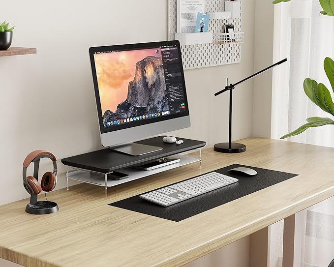 Fenge Acrylic Monitor Stand Riser, 23.6 Inches Monitor Stand with Metal Storage, 2 Tier Acrylic Computer Riser for Desk, Clear Laptop Stand for PC, Laptop, Printer, TV-DeskLoop Office