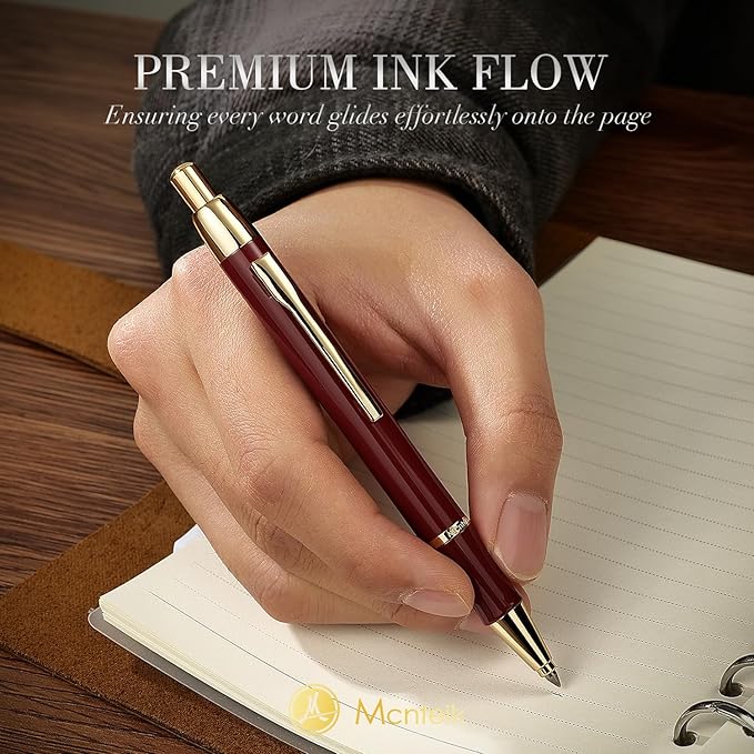 Red Gel Pen With 24K Gold Finish, Fine lacquer work, Fancy Men's And Women's Gift Set, Professional, ADMOK Black Refill, Smooth Writing, Executive, Commercial, Click, Nice Retractable Pens-DeskLoop Office