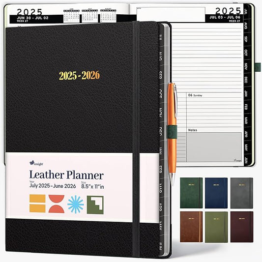 Ensight 2025-2026 HARDCOVER Leather Planner Weekly & Monthly - 8.5x11 Inches - Academic Planner Business Personal or Student - Pen Holder, Thick Paper, July 2025 - June 2026 (Black)-DeskLoop Office