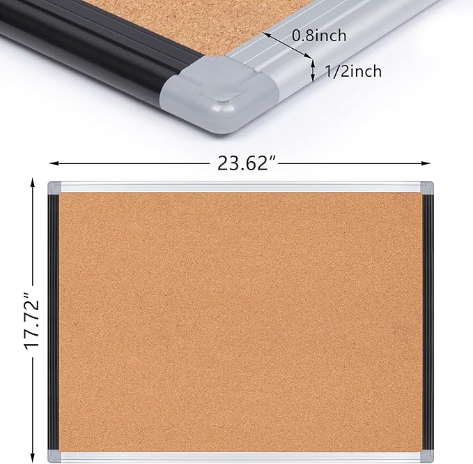 Board2by 2 Pack Cork Bulletin Board 24" x 18", Black/Sliver Aluminium Framed Corkboard, Office Board for Wall Decor, Large Wall Mounted Notice Pin Board with 36 Push Pins for School, Home & Office-DeskLoop Office