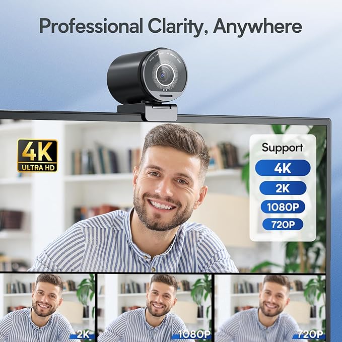 EMEET SmartCam S800-4K Webcam with Tripod for Streaming, Sony 1/2'' Sensor, Supports HDR, PDAF&TOF Dual-autofocus, 1080P@60FPS, Adjustable Heights with 360° Swivel Head, Perfect for Live Streaming-DeskLoop Office
