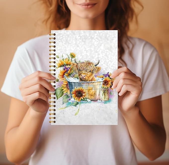 Highland Cow Notebook Journal - Sunflower Notebook, Summer Sunflower Journal Notebook 5.5×8.3, Highland Cow Gifts, Cow Gifts for Women, 164 Pages-DeskLoop Office